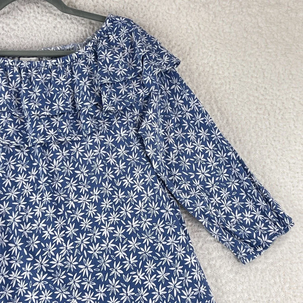 J. Jill Blue Floral Print Off the Shoulder Shirt‎ Womens Long Sleeve Size Large